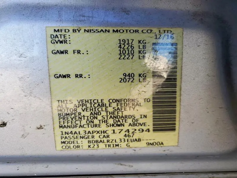 2017 NISSAN ALTIMA 2.5  