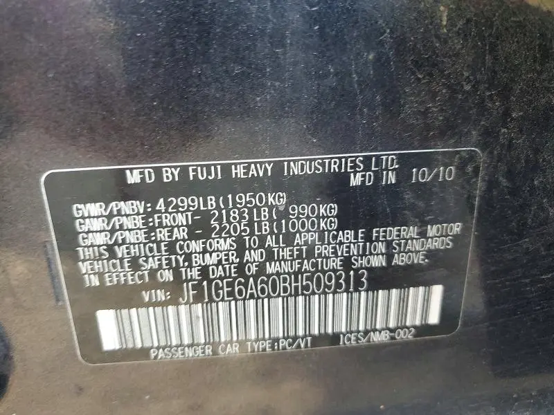 2011 SUBARU IMPREZA 2.5I  