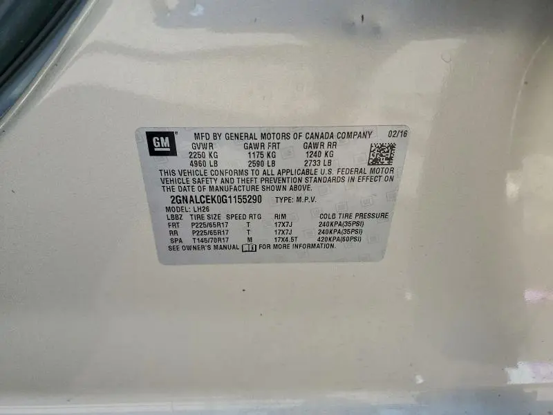 2016 CHEVROLET EQUINOX LT  