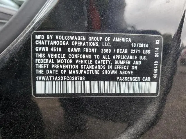 2015 VOLKSWAGEN PASSAT S  