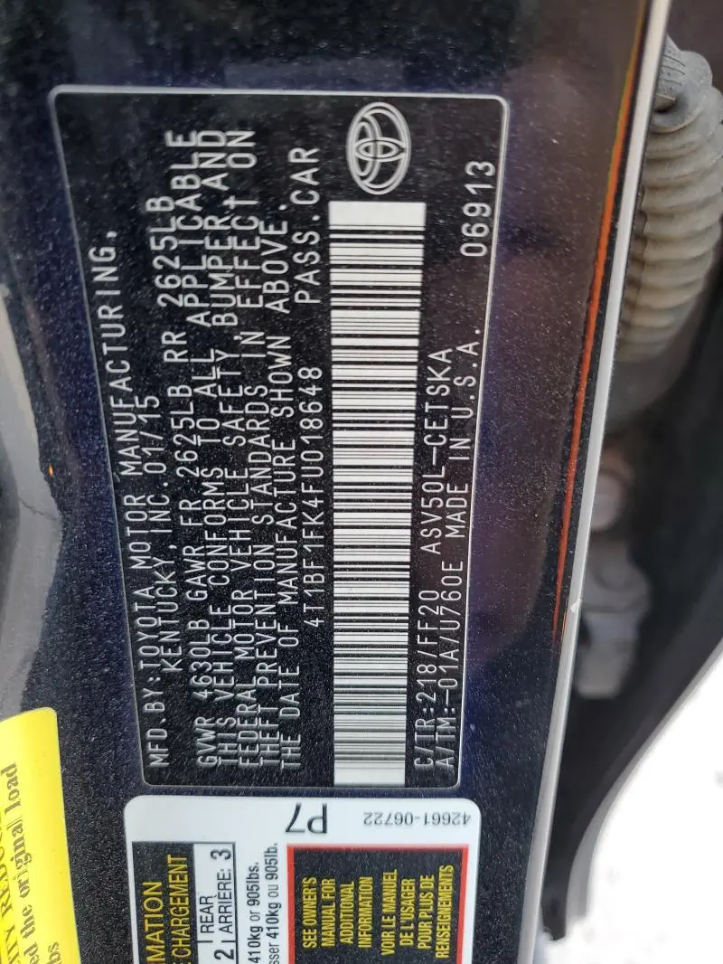 2015 TOYOTA CAMRY LE  