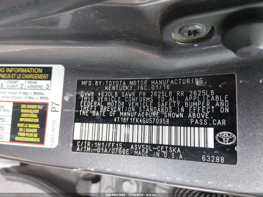 2016 TOYOTA CAMRY SE