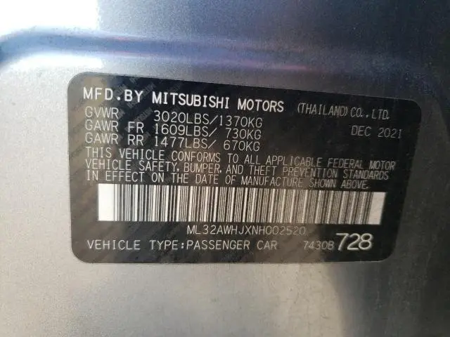 2022 MITSUBISHI MIRAGE SE