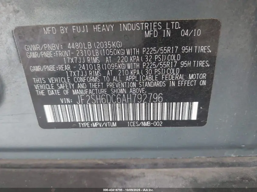 2010 SUBARU FORESTER 2.5X LIMITED