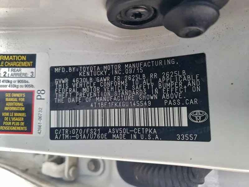 2016 TOYOTA CAMRY LE  