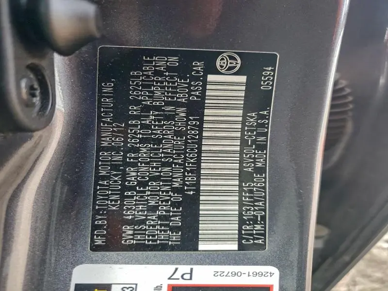 2012 TOYOTA CAMRY BASE  