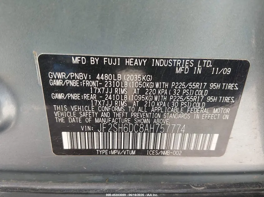 2010 SUBARU FORESTER 2.5X LIMITED