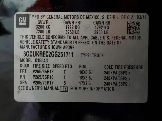 2016 CHEVROLET SILVERADO K1500 LT  