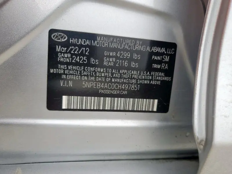 2012 HYUNDAI SONATA GLS  