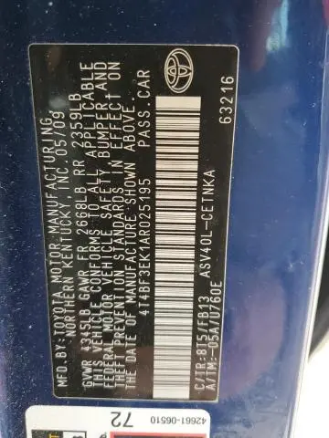 2010 TOYOTA CAMRY BASE  