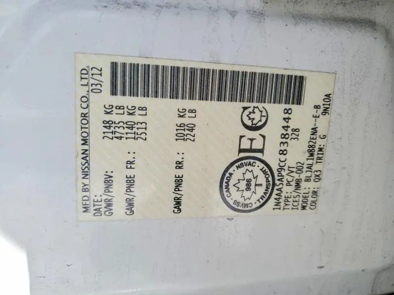 2012 NISSAN MAXIMA S  