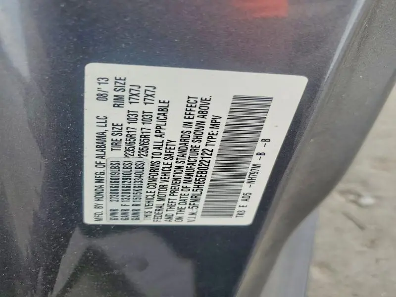 2014 HONDA ODYSSEY EXL  