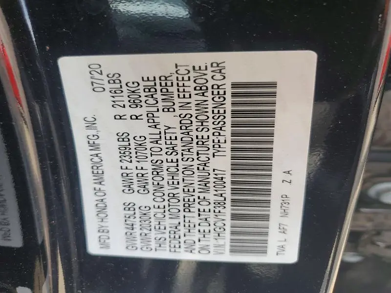 2020 HONDA ACCORD SPORT  