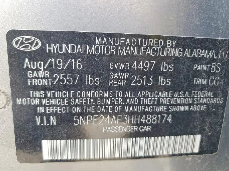 2017 HYUNDAI SONATA SE  