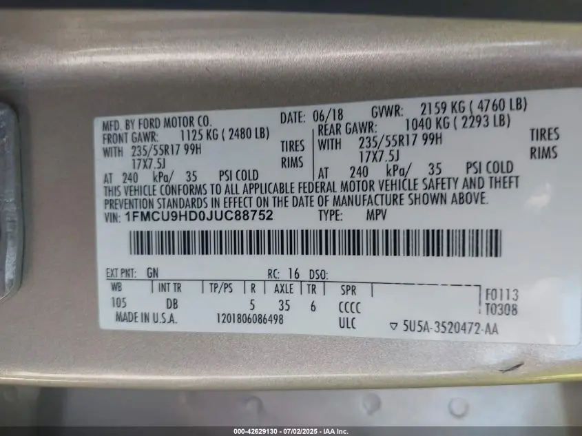 2018 FORD ESCAPE SEL