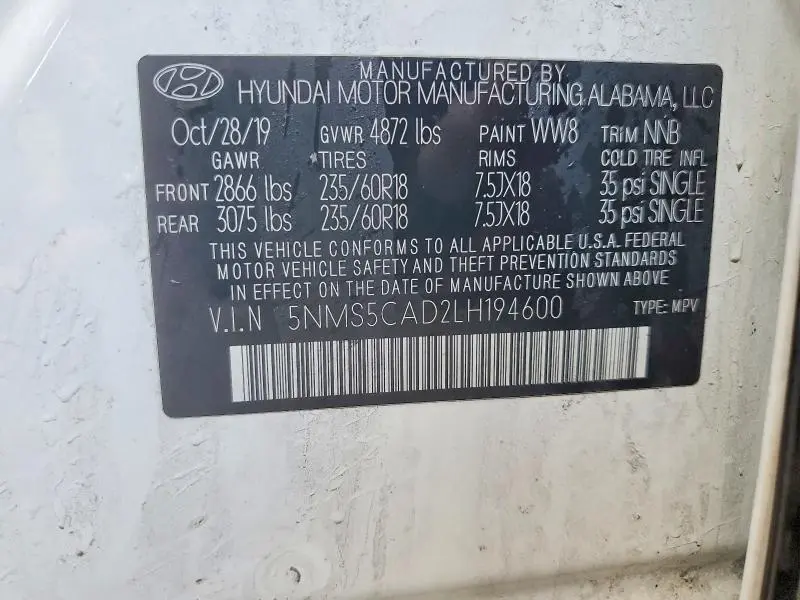 2020 HYUNDAI SANTA FE LIMITED  