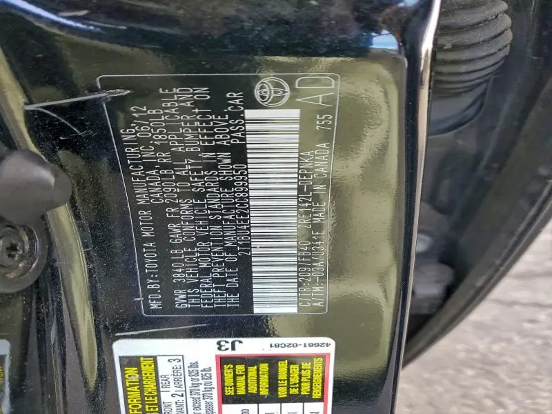 2012 TOYOTA COROLLA BASE  