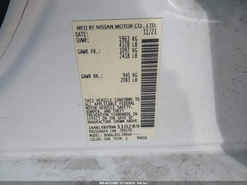 2022 NISSAN ALTIMA S FWD