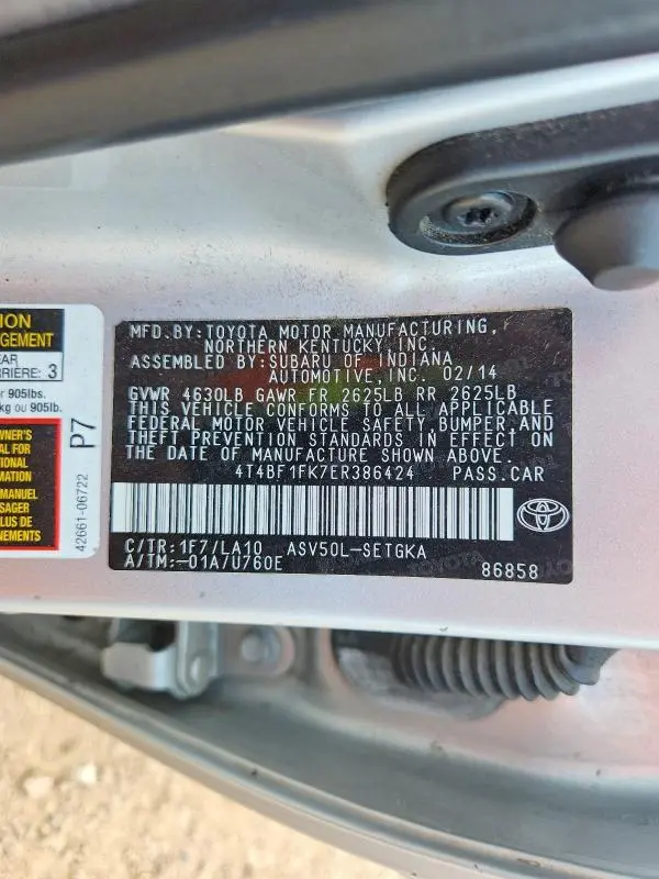 2014 TOYOTA CAMRY XLE  