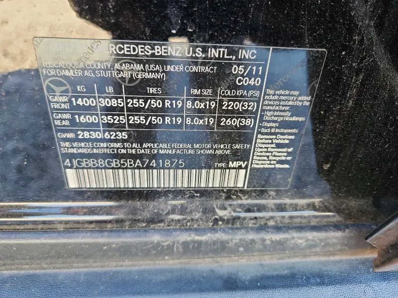 2011 MERCEDES-BENZ ML 350 4MATIC  