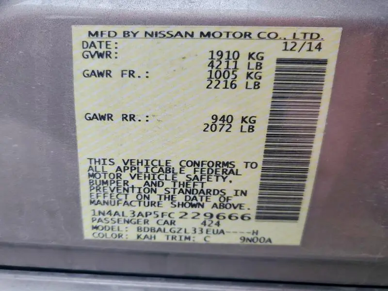 2015 NISSAN ALTIMA 2.5  