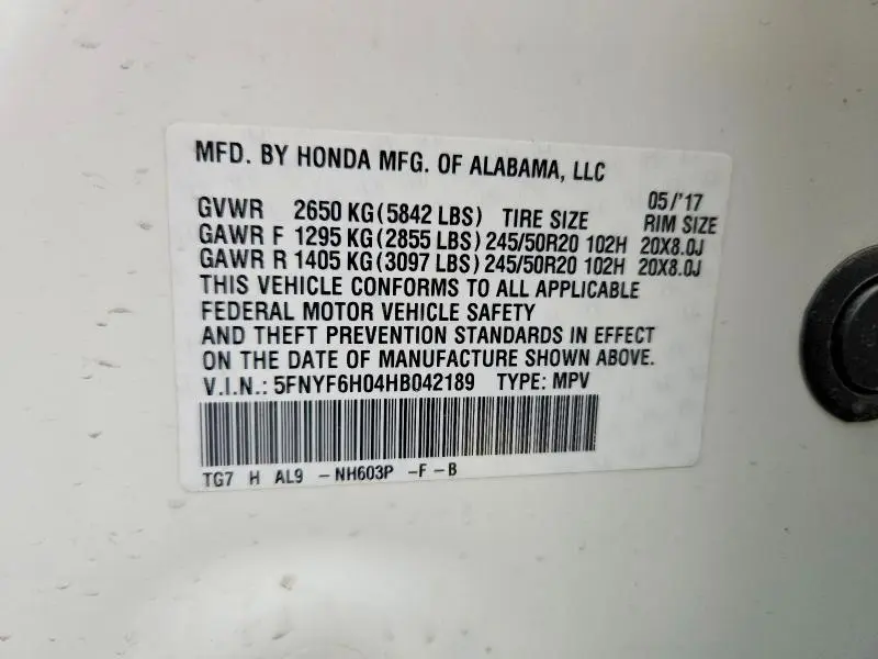 2017 HONDA PILOT ELITE  