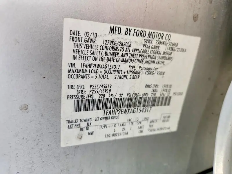 2010 FORD TAURUS SEL  