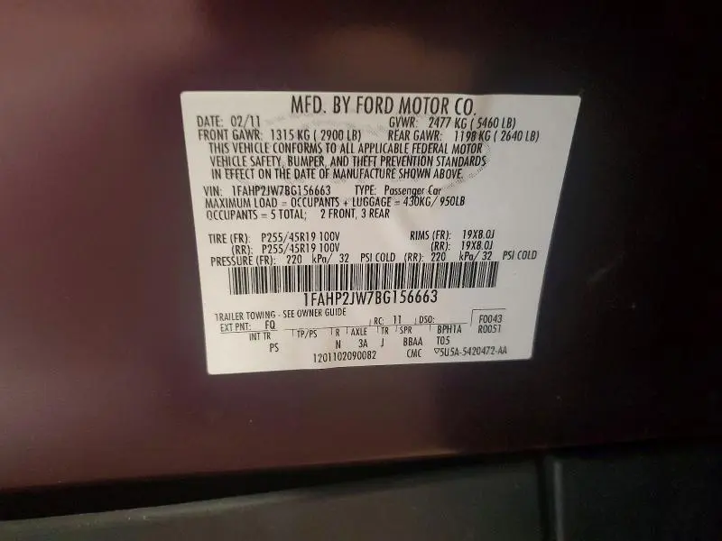 2011 FORD TAURUS LIMITED  