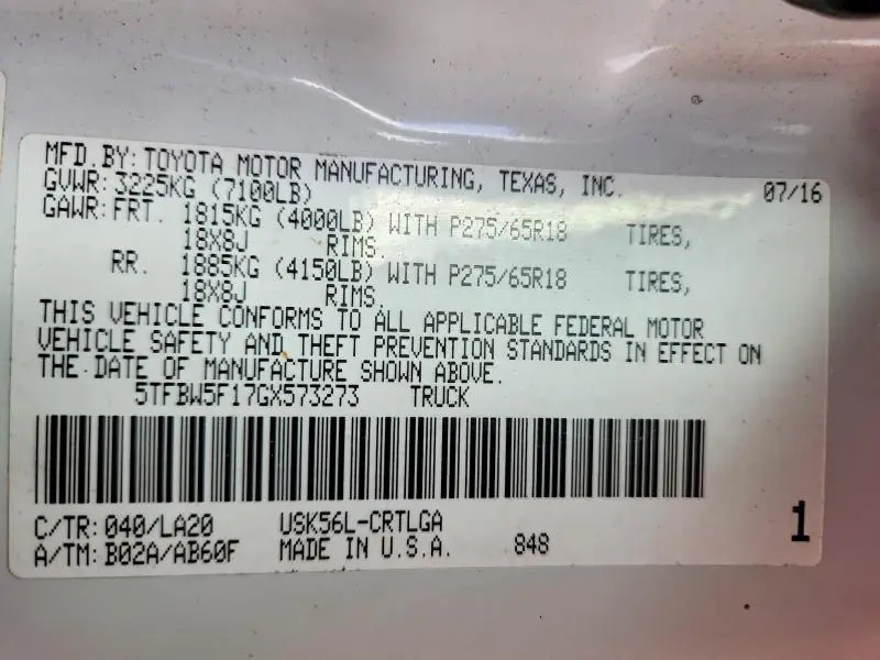 2016 TOYOTA TUNDRA LIMITED  