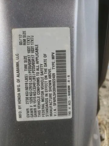 2017 HONDA ODYSSEY SE  