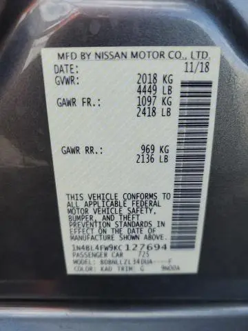 2019 NISSAN ALTIMA PLATINUM  