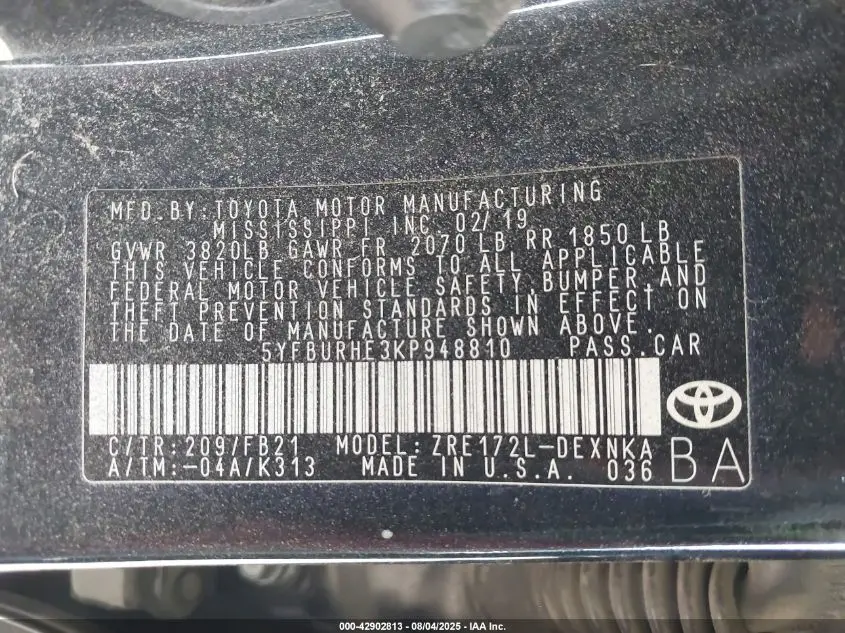 2019 TOYOTA COROLLA LE