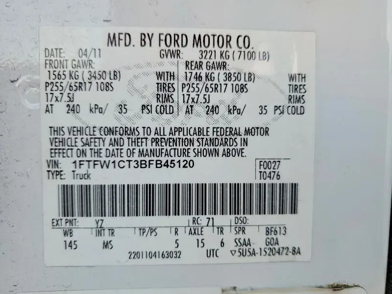 2011 FORD F150 SUPERCREW  