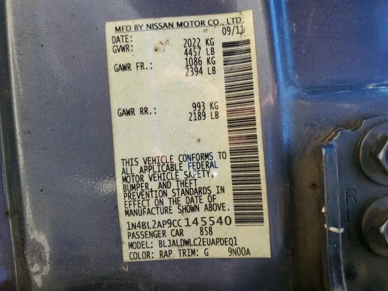 2012 NISSAN ALTIMA SR  
