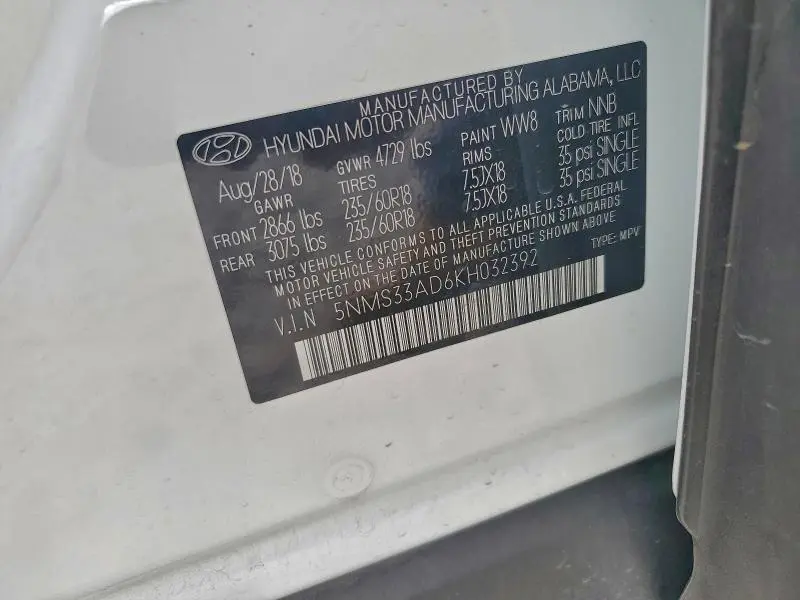 2019 HYUNDAI SANTA FE SEL  