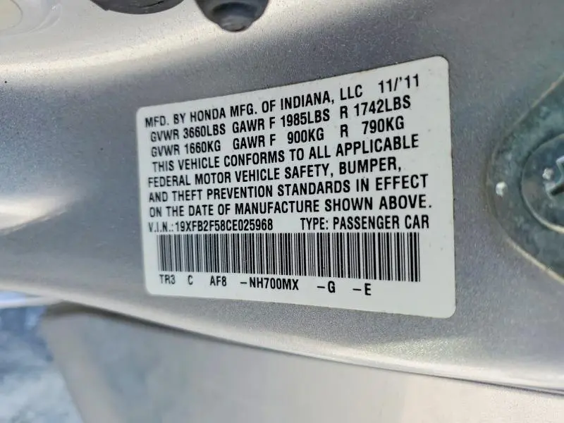 2012 HONDA CIVIC LX  