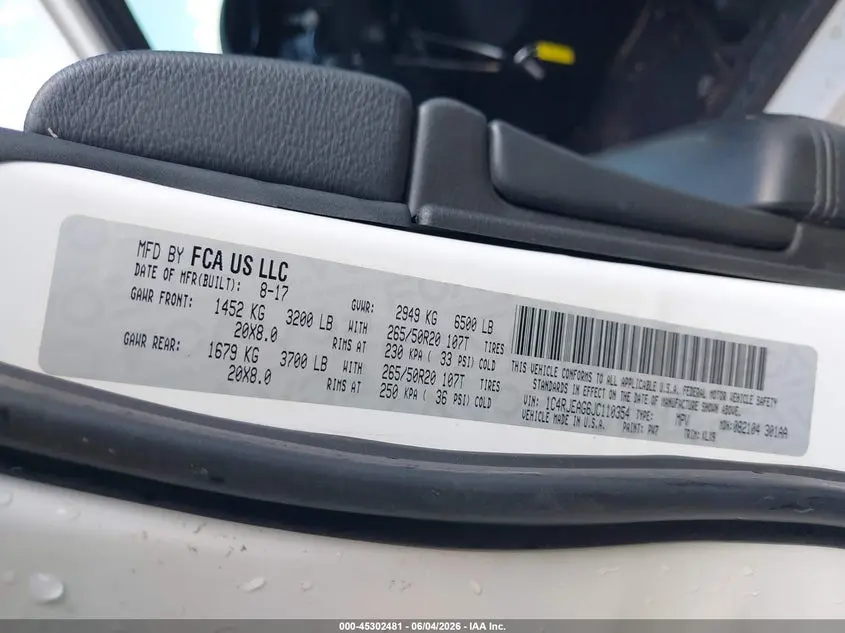 2018 JEEP GRAND CHEROKEE ALTITUDE 4X2