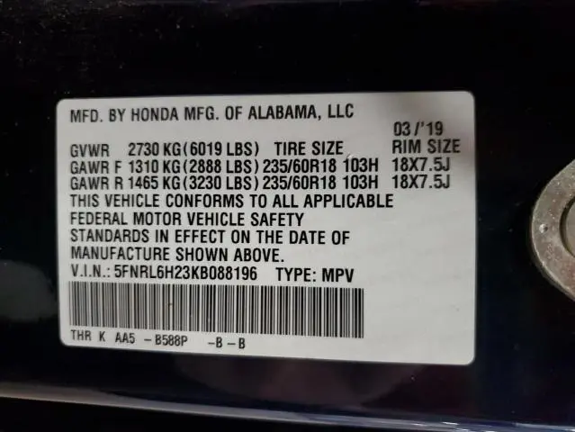 2019 HONDA ODYSSEY LX  