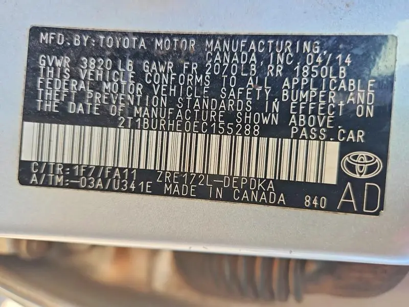 2014 TOYOTA COROLLA L  