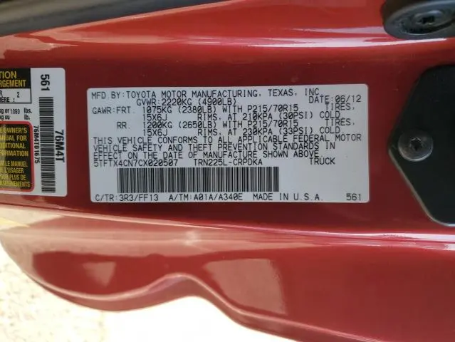 2012 TOYOTA TACOMA ACCESS CAB  