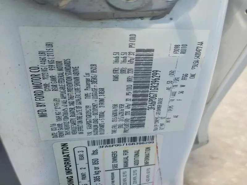 2016 FORD FUSION S  