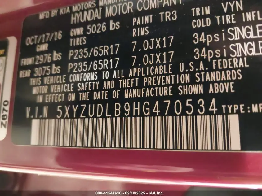 2017 HYUNDAI SANTA FE SPORT 2.4L