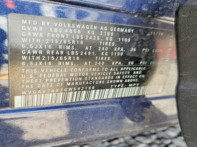 2016 VOLKSWAGEN TIGUAN S  