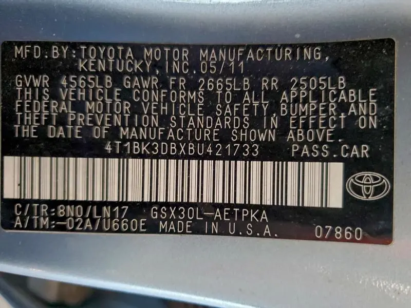 2011 TOYOTA AVALON BASE  