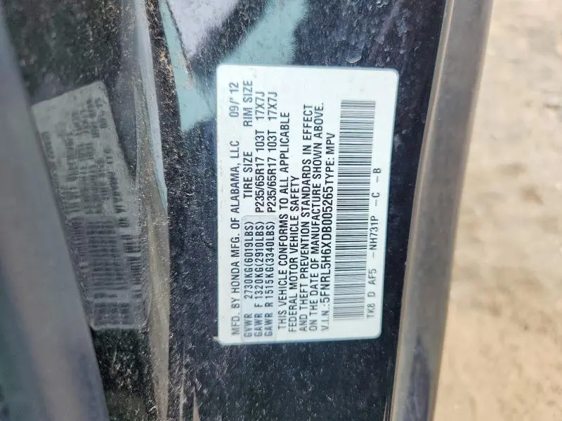 2013 HONDA ODYSSEY EXL  