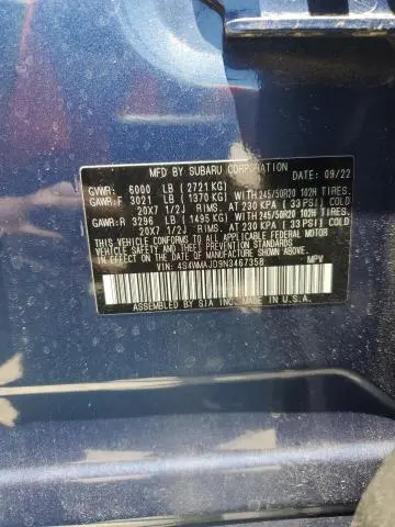 2022 SUBARU ASCENT ONYX EDITION  