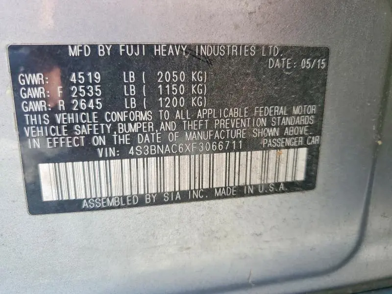 2015 SUBARU LEGACY 2.5I PREMIUM  