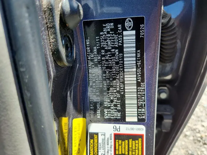 2012 TOYOTA CAMRY LE  