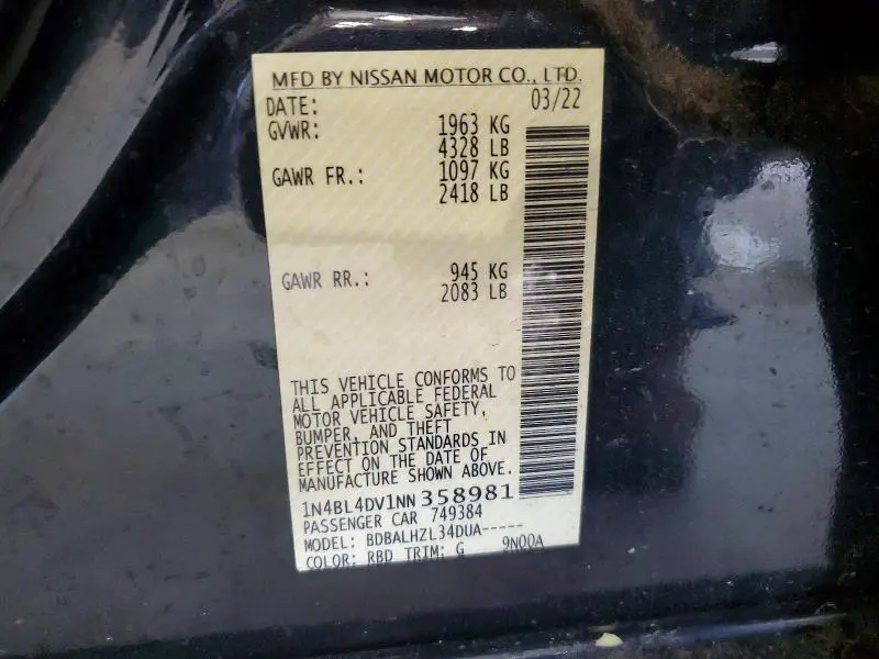 2022 NISSAN ALTIMA SV  