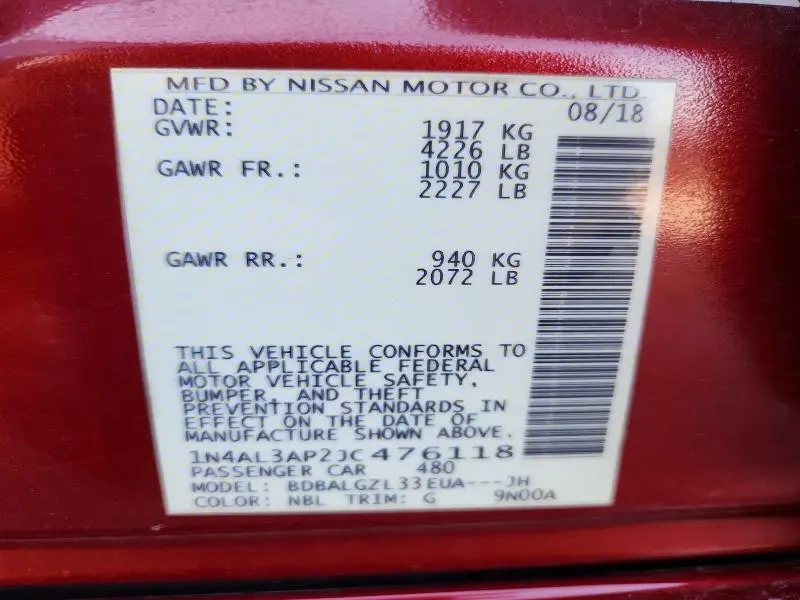2018 NISSAN ALTIMA 2.5 S  